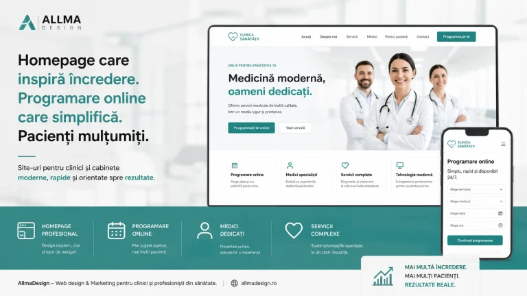 homepage clinică + programare online + medici + servicii.
